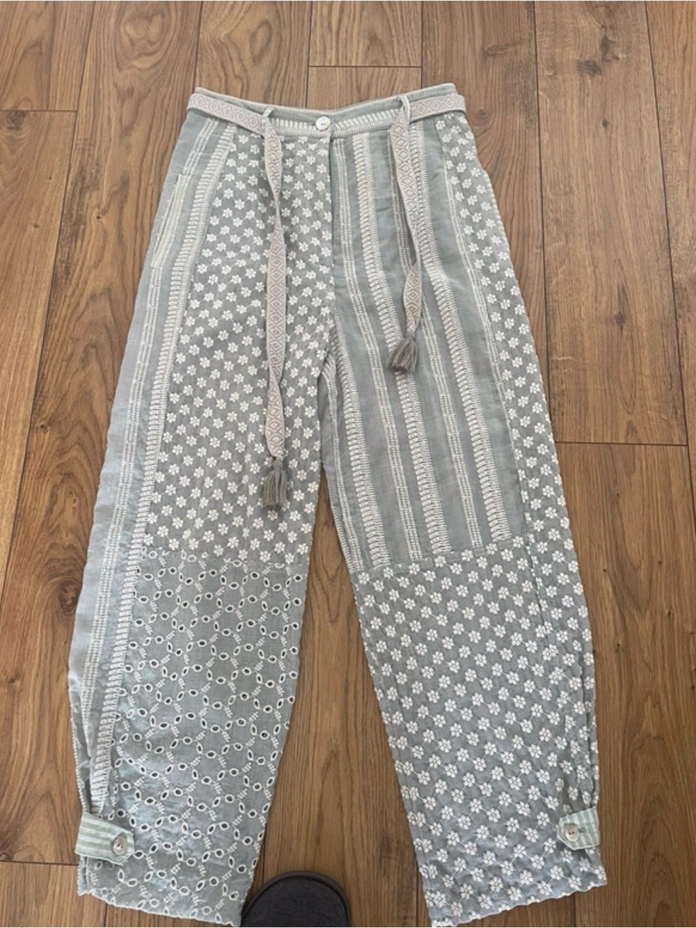 Zara Light Gray Patchwork Wide-Leg Pants